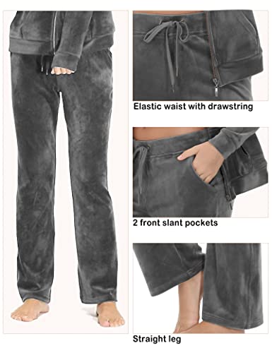 Dolcevida Womens Velour Sweatsuits Sets 2 Piece Tracksuits Outfits Full Zip Hoodie And Sweatpant Set Velvet Jogging Suit (Grey, L) #TOP4