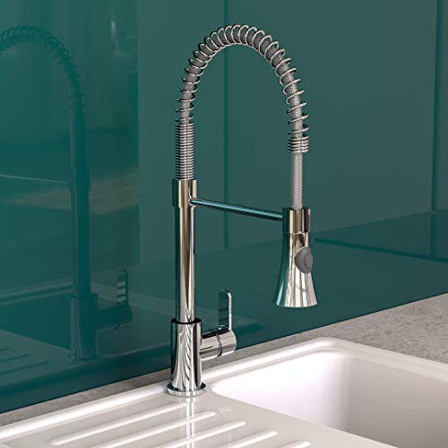 EISL Leon NI183ESCR-LP-PR-A Kitchen Removable Dish Rinser and 360° Swivelling Single-Lever Mixer Tap, Chrome Spiral Spring, Niederdruck