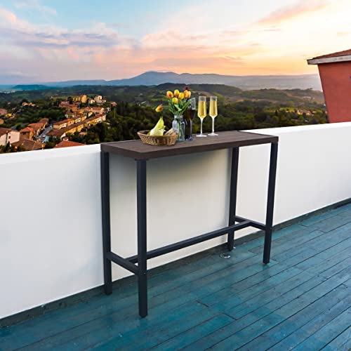 Meooem Outdoor Counter Height Bar Table Wood-Like Metal Tabletop Patio Side Dining Table For Pub Garden Kitchen Dining Room Hallway, Black Metal Frame #TOP7