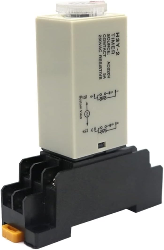 Delay Timer H3Y-2 AC110V AC220V AC380V with Base Socket Power-on Delay Rotary Knob 0-60Min Time Relay (Color : Voltage AC 220V, Size : 0-5)
