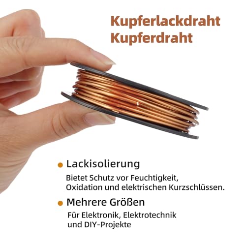 KWOKWEI Kupferdraht, 0,3 mm x 100M Kupferlackdraht, 99,9% Reiner Kupferdrahtspule T2 Magnetdraht für Elektrotechnik, Handwerk, Schweißen and DIY