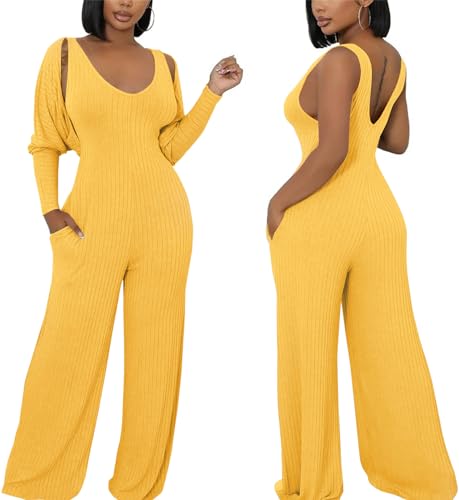 Women's Casual 2 Piece Outfits Ribbed Knitted Batwing Long Sleeve