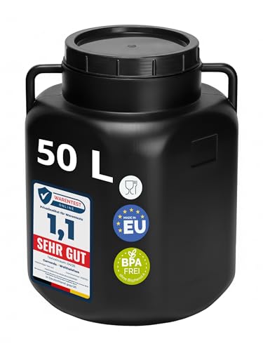 Garronda 50 litros Barril Cuadrado BPA Libre y Barril para Piensos Boca Ancha Depósito de Agua con Tapa para Sauerkraut y Salmuera para Carne tonel para Agua de Lluvia GD 0088, Negro