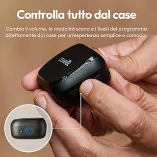 Cearvol Nano Amplificatore del Suono per Anziani, Custodia di Ricarica con Controllo, 3 Modalità, 3 Programmi Sonori, Senza Fischi, Mezzanotte