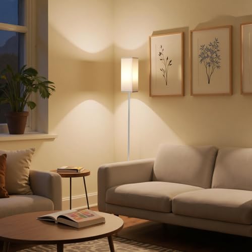 Image of 2Pack Floor Lamp, Pole with Foot Switch, Modern Standing Lamp Lamp, Minimalist Freestanding Lamp (Bulb Not Included), for Living Room, Bedroom Office ETL Listed, Silver and White,SCW07LDP205