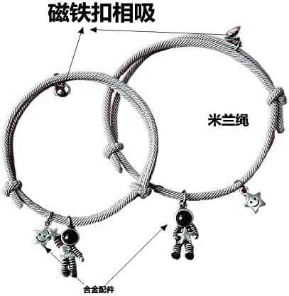 Colorful Love Heart Bracelets Set Braided Rope Mutual Attraction Relationship Astronaut Adjustable Cord for Boyfriend Girlfriend Couples Jewelry-Black Astronaut