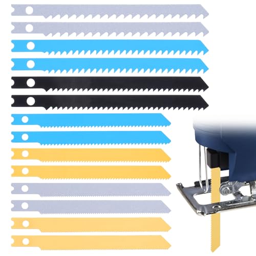 14pcs Jig Saw Blades for Wood, U-Shank Jig Saw Blade Set,Multi-Purpose Jigs Saws Blades,High Carbon Steel Jigs Saws Blade Set for Wood,Metal Plastic Cutting,6T 8T 10T 14T 18T 24T 32T