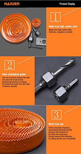 Image of Harden 11 Pieces Professional Hex Hole Saw Blade Bit Cutter Kit For Wood (19-64Mm) High Carbon Steel, Teeth Treated With Hardened Heat- 610546