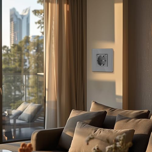 BSEED USB Steckdose Grau Schuko Steckdose mit USB Anschluss (Max. 2.1A) Unterputz Steckdose Glas Schutzkontakt-Steckdose Ladeger&auml;t f&uuml;r Handys, Laptops etc