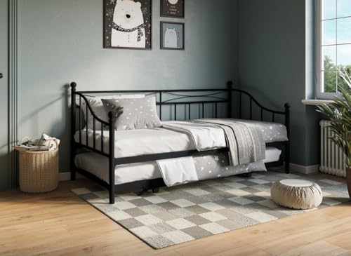 DecoInParis Lit Banquette gigogne en métal Noir Alicia 90 x 190 cm