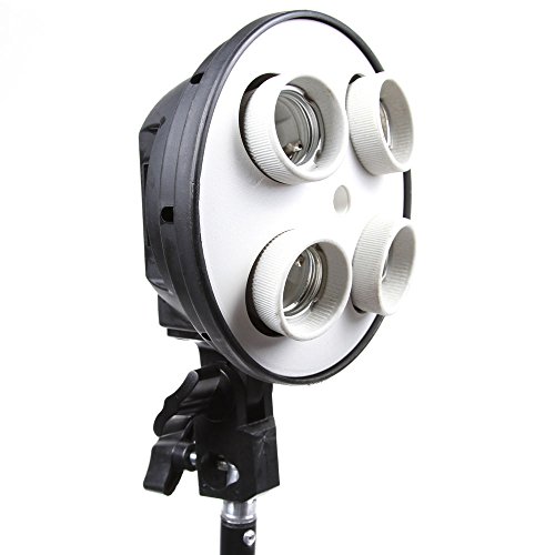 FocusFoto 4-in-1 E27 Base Socket Splitter Light Lamp Bulb Head Adapter Umbrella Holder with Two On/Off Switches Control for Photo Studio Softbox