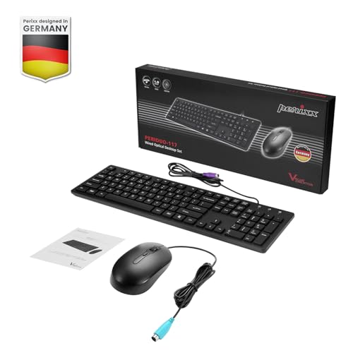 Image of Perixx PERIDUO-117P, Wired Standard PS2 Keyboard and Mouse Combo - Full-Size Layout - Bundle with 3 Button Optical Mouse - 5.9 ft Cable - Black