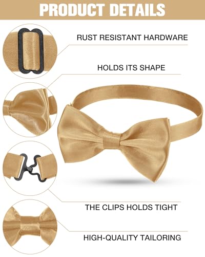 Image of Hercicy 20 Pieces Bow Ties for Men, Formal Satin Solid Tuxedo Adjustable Length Pre Tied Bow Ties for Wedding Celebration