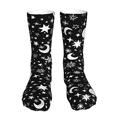 Gocerktr Moon And Star Womens Athletic Sports Socks Novelty Cute Crew Socks Funny Casual Moisture Wicking Socks Gift #TOP1