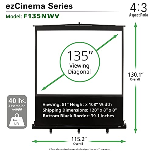 Elite Screens Ezcinema Series, 135-Inch 4:3, Manual Pull Up Projector Screen, Movie Home Theater 8K / 4K Ultra Hd 3D Ready, 2-Year Warranty, F135Nwv #TOP15