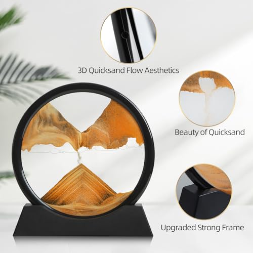 KPNUWN Moving Sand Art Liquid Motion, 3D Deep Sea Sandscape Color Quicksand Decor, Round Glass Moving Sand Art Picture Relaxing Desktop Home Office Work Decor (Orange, 7 inch) by KPNUWN - Image 3