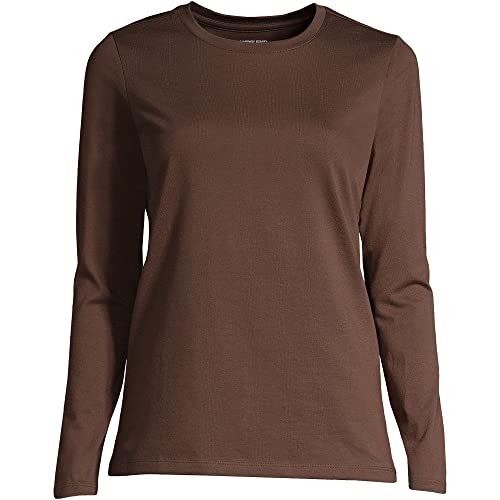 Lands' End Women Relaxed Supima Long Sleeve Crew Rich Coffee Regular Large #TOP4