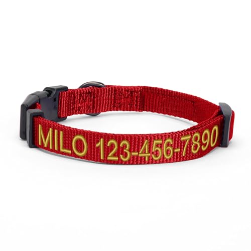 Pawtitas Personalized Dog Collar Extra Small Dog Collar Embroider with Name Phone Number Puppy Collar Adjustable Customized Collar for Extra Small Dogs Breeds Puppy Red Dog Collar