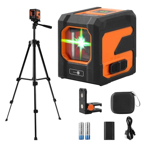 Laser Level Self Leveling with Tripod -100Ft Green Cross Line -Leveler Tool for Picture Hanging,Construction and Renovation (130°)