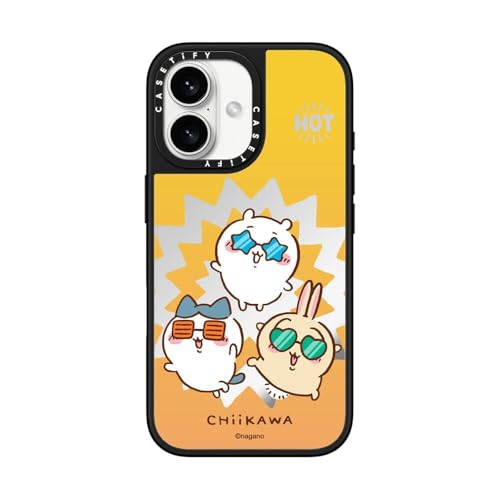 CASETiFY MagSafe �Ή��~���[ iPhone 16 �P�[�X [���ː� / 1.5m����̗����������N���A / Chiikawa Co-Lab] - �V���o�[ (�u���b�N�o���p�[) - Chiikawa Sunshine Case