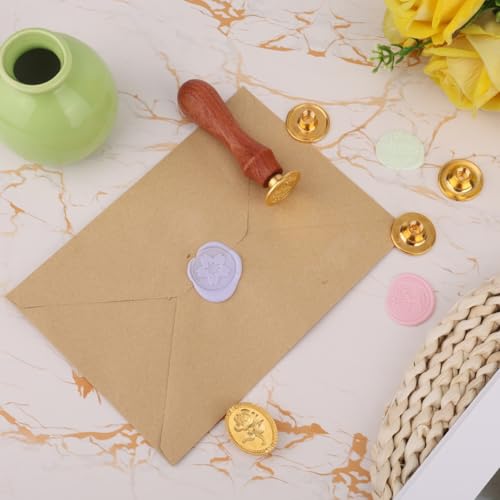 Wax Seal Stamp Kit, 12 Vintage Zinc Alloy Sealing Wax Stamp Heads and 1 Wooden Handle for Invitation Cards Envelopes Gift Decoration DIY Craft Supplies (Style 2) - Thumbnail 4