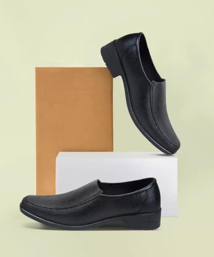 Image of AJANTA Men's Slip-on PVC Formal Shoes | Water Proof & Rain Shoes| Anti Skid Outsole for Firm Grip | Lightweight & Comfortable Loafer for Office & Party