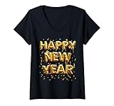 Photo Gallery donna buon anno 2025 gold fun festive funny party celebration maglietta con collo a v Photo Gallery donna buon anno 2025 gold fun festive funny party celebration maglietta con collo a v
