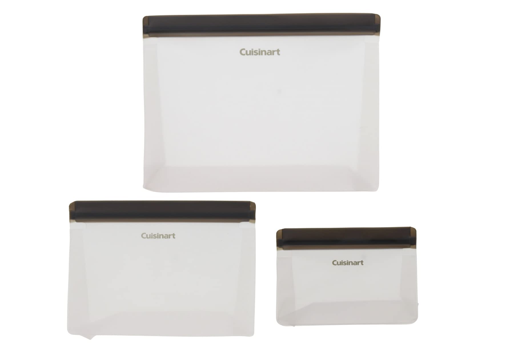 Cuisinart Reusable Silicone Gusseted Food Storage Bags, 3 Pack Gray– Store, Freeze & Refrigerate Food, Leftovers & Snacks – BPA Free Gusseted Bags That Stand Up – Includes Small, Medium, and Large