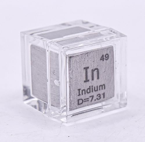 Image of 0.39 inch 10mm Soft Indium Metal Cube in up to 99.9% Pure Periodic Table Element Engraved Density Collection Science Education Display Block Cube + Acrylic Case Box - 1PC