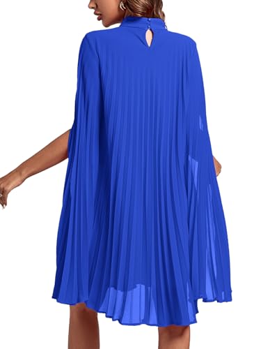Rooscier Women's Mock Neck Cloak Sleeve Pleated Keyhole Back Flowy Party Midi Dress2