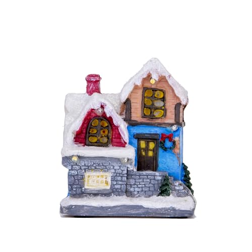 Ykybhx Christmas Village House Decoration with Snow Christmas Tree LED Light Christmas Resin Village House Accessories Desktop Ornament Christmas Collectible Building for Christmas Home Decoration C