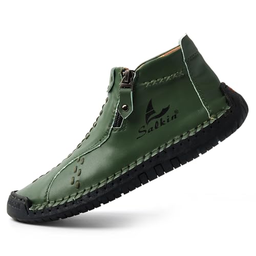 Salkin Women Handmade Ankle Boots Casual Outdoor Fashion Shoes Zipper Opening Female Sneakers for All Seasons Vintage Style Footwear, Pink, Green, Yellow and Purple for Options