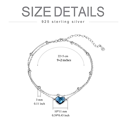 Aoboco Love Heart Ankle Bracelet For Women, 925 Sterling Silver Ball Charm Adjustable Anklet 9''+2'' #TOP3
