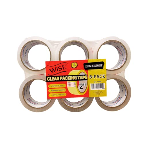 Clear Packing Tape for Shipping, Moving & Storage – Heavy Duty, 52 Micron Thick, 2 Inch x 55 Yards, Strong Adhesive, Tear Resistant – Packing Tape for Boxes – 6 Rolls (Clear, 2