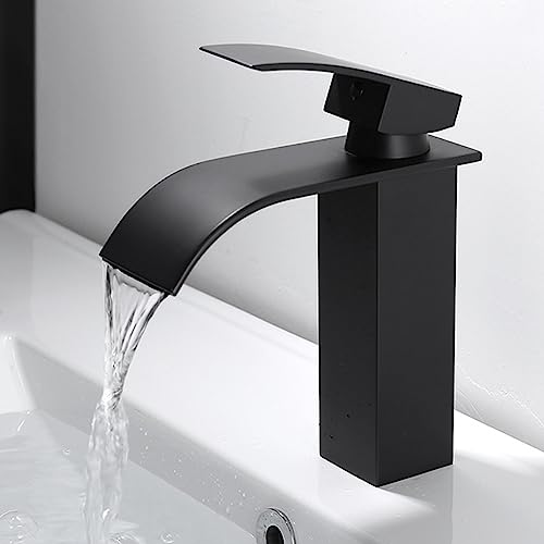 Robinet de lavabo noir avec bec cascade anti-éclaboussures en acier