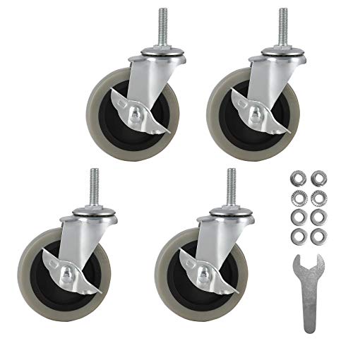 3in Rubber Caster Wheels Set of 4 Heavy Duty Casters Wheels, M8-1.25'' Threaded Stem Mount Industrial Castors Locking Metal Caster Wheels Replacement for Furniture, Dolly, Workbench, Trolley