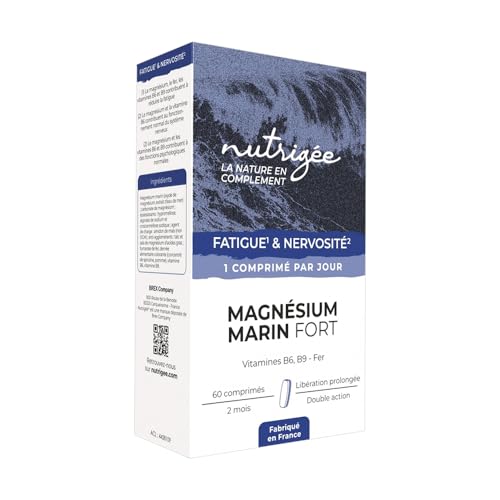 NUTRIGÉE - Magnésium Marin Fort - Équilibre - Anti-Fatigue - Réduit la Fatigue, Favorise Équilibre Psychique et un Système Nerveux Normalisé - 60 Comprimés - Programme de 60 Jours - Fabriqué en France