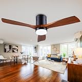 dearnow 48' Recessed Ceiling Fan with Lights and Remote Control, Indoor Outdoor Wooden Ceiling Fan with 3 Wooden Blades for Patio, Living Room, Bedroom, Hallway