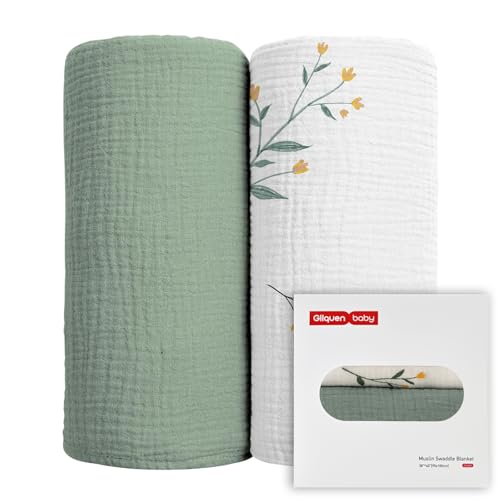 Image of GLLQUEN BABY 2-Pack Muslin Swaddle Blankets for Unisex, Baby Swaddle Blanket for Boys and Girls, Soft Breathable Receiving Blankets Neutral, Newborn Essentials, Registry & Gift, 40 x 38 inches