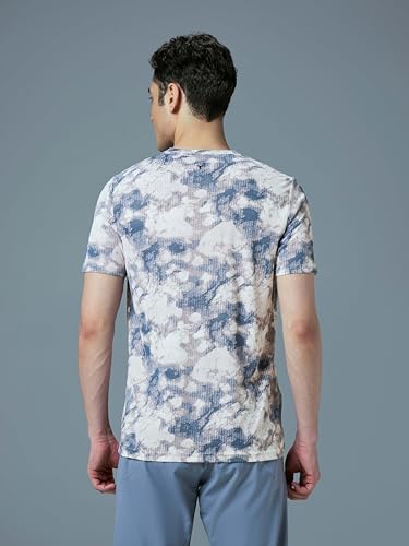 Image of TECHNOSPORT Men's Polyester Slim Fit All Over Print Crew Neck Half Sleeve T-Shirt with Technocool+,SPF50+ and Quick Dry