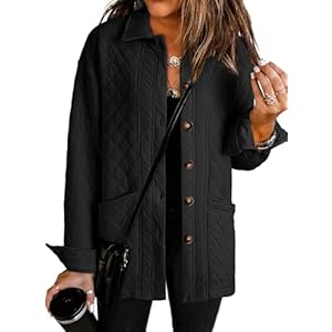 Dokotoo Women’s Lightweight Quilted Jacket Diamond Button Down Shacket Coat with Pockets
