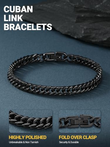 Image of PROSTEEL Bracelets for Men, Cuban Link, Silver /Gold /Black, Stainless Steel | 6 /8 /12 /17mm Width, 7.5 /8.3 /9 inch Length, Stainless Steel Mens Bracelet, Durable & Non Tarnish, Chunky Jewelry with Gift Box