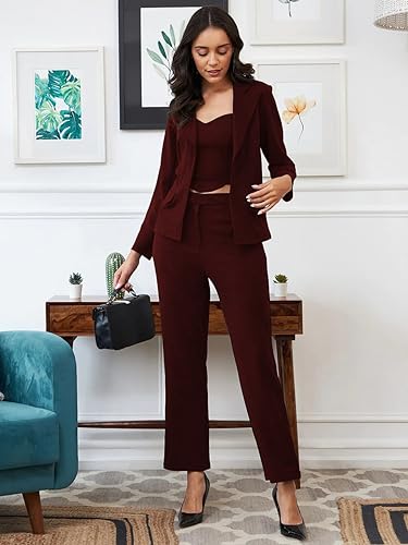 Image of Florely Women's Lycra Solid Three Piece Outfits Blazer Co-Ord Set Women Outdoor Wear Maxi Dress Crop top Party Dress Stylish Dresses