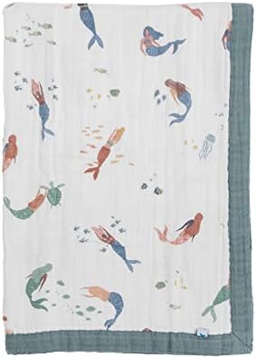 Little Unicorn Mermaids Cotton Muslin Quilt Receiving Blanket | 100% Cotton | Super Soft | Babies and Toddlers | 30” x 40” | Machine Washable