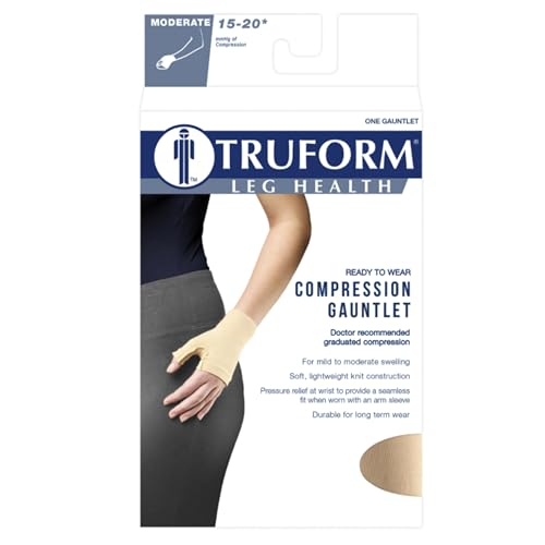 Image of Truform Lymphedema Compression Gauntlet, 15-20 mmHg Post Mastectomy Support, Beige, Small