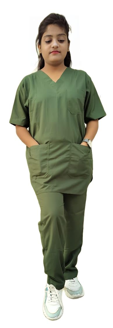 grogoo-lifestyle Scrub Suit | 5 Pockets Scrub Suits | Olive Color | V Neck | Unisex | Top & Bottom | Durable | Comfortable | Professional Wear-picture-29