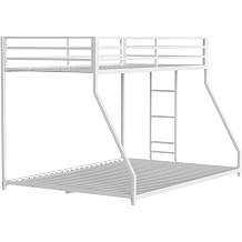 Metal Twin Over Full Metal Bunk with 22 Sturdy Metal Slats Reinforced Guardrails for Home Bed Room Twins White