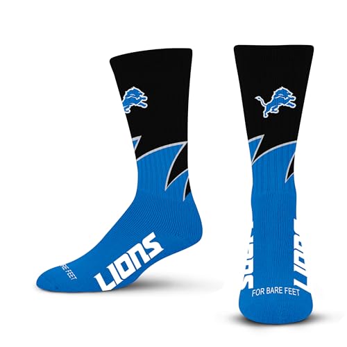 For Bare Feet NFL DETROIT LIONS Black Wave Crew Sock Team Color YOUTH