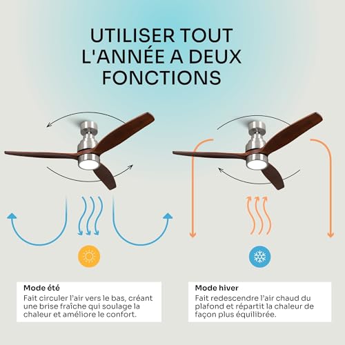 Ventilateur de plafond ultra silencieux avec télécommande et lampe LED - 7