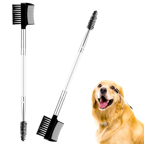 KALIONE 2 Pcs Dog Tear Comb, Double-Head Dog Eye Brush, Pet Grooming Comb, White